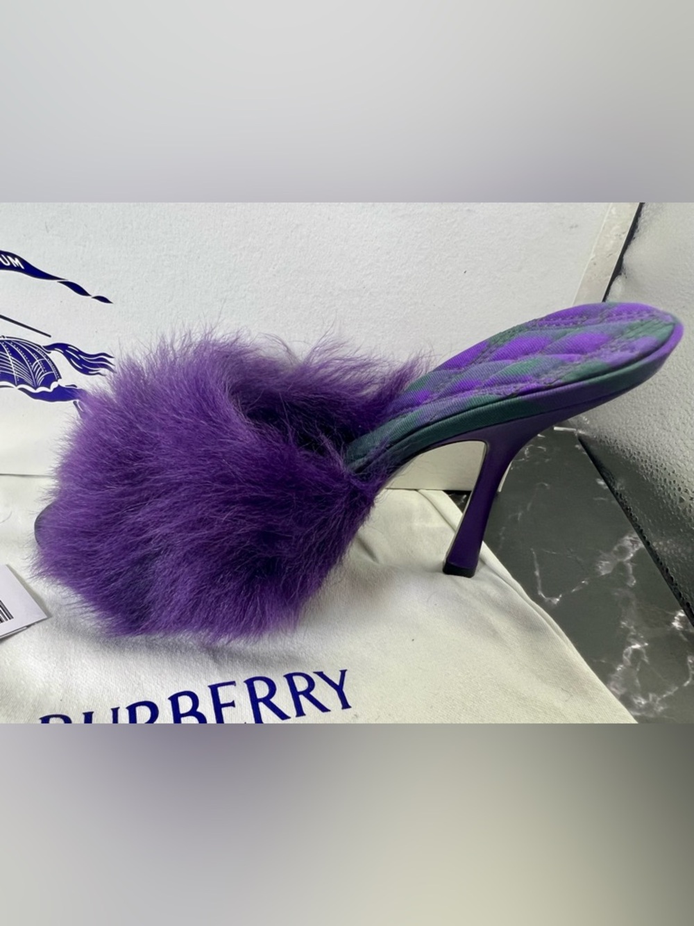 Burberry Purple Minnie Real Fur Shearling Stiletto Mules Full Inclusion. Size 37 - Picture 7 of 12